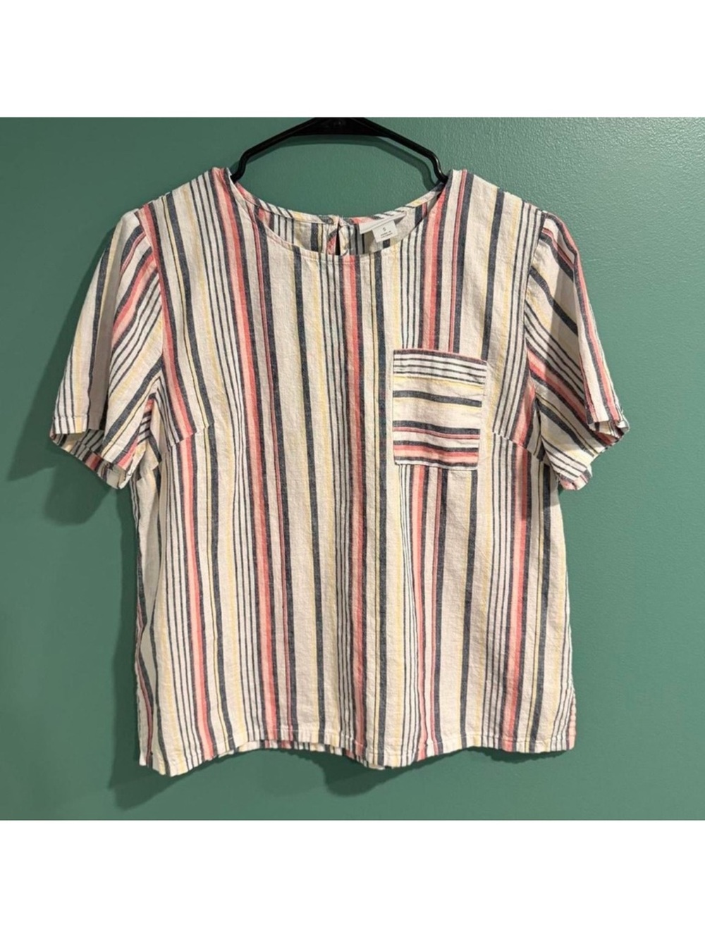Liz Claiborne Linen Striped Short Sleeve Top